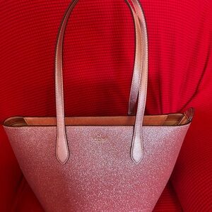 Kate Spade Glimmer Large Top Zip Tote Glitter Holiday (Mitten Pink) & Wallet
